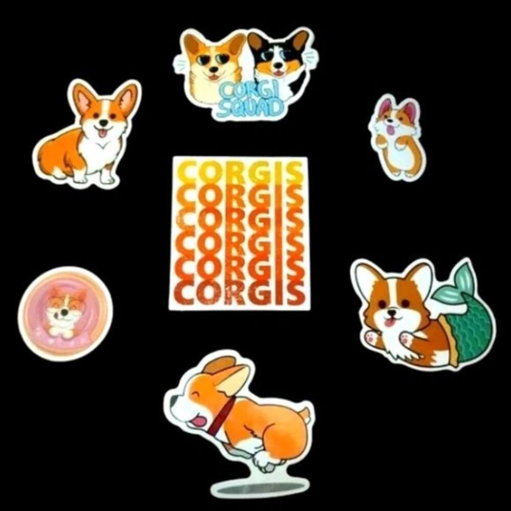 Unbranded Unisex 7pc Corgi Dog Lover Waterproof Sticker Set Multi OS
